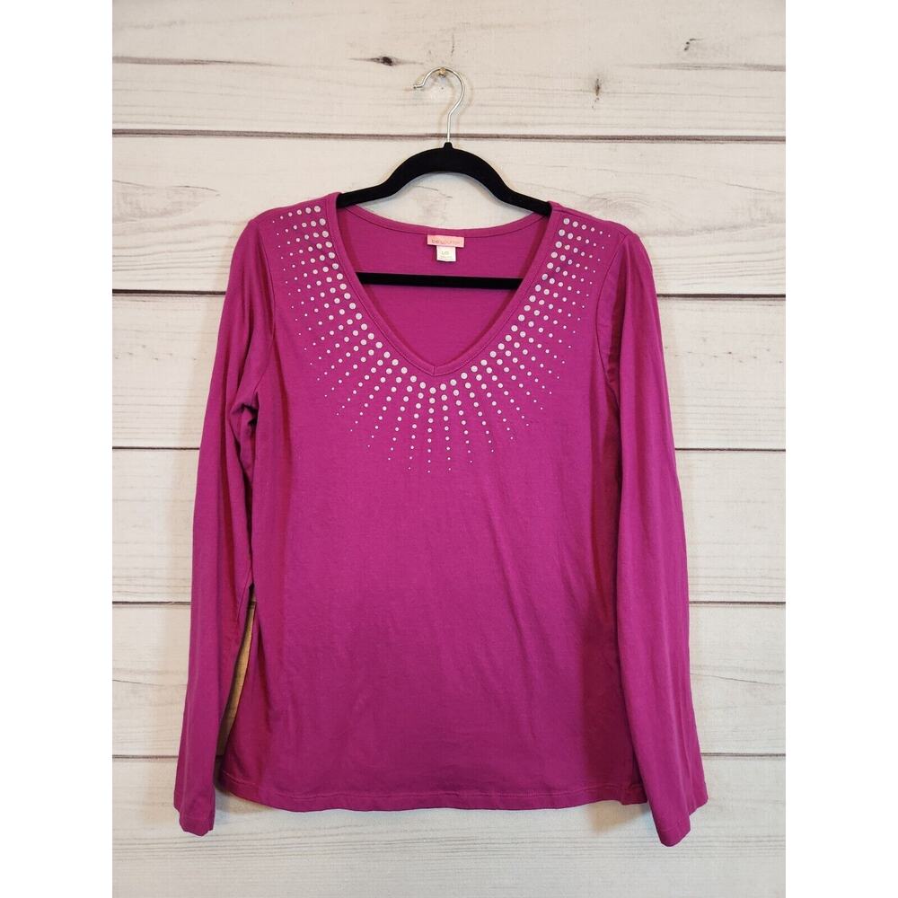 Be Yourself Women's Purple V Neck Long Sleeve Cotton blend T Shirt Size‎ L